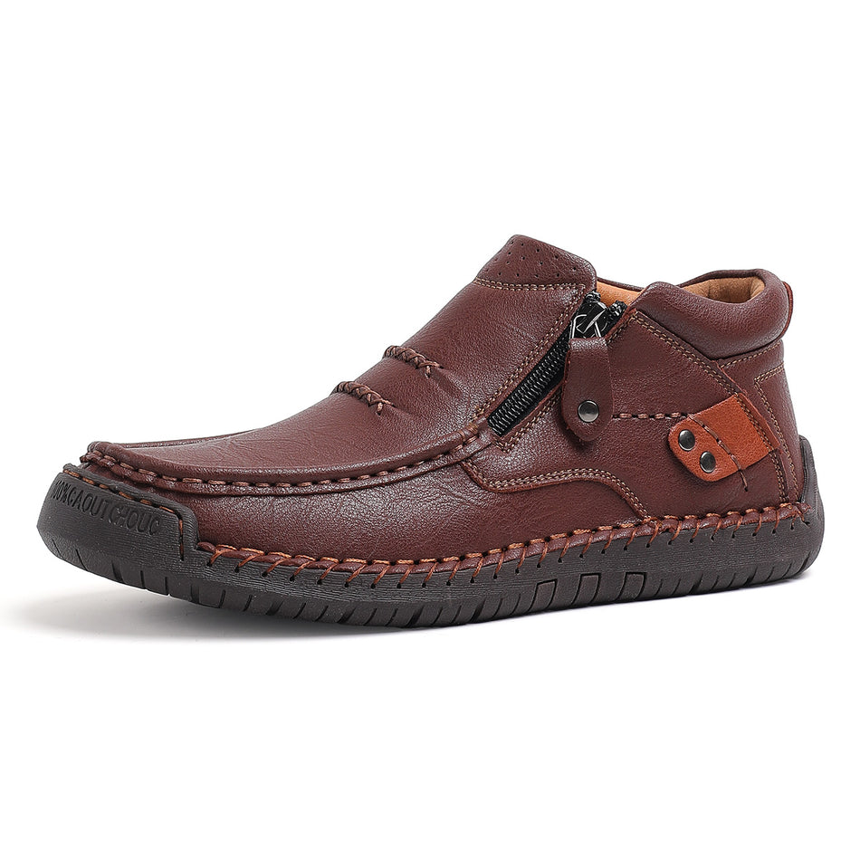 Men’s Handmade Premium Leather Slip-On Driving Boots – Wide Toe, Arch Support, Waterproof, Pressure Relief, Non-Slip Sole for Casual, Travel & Outdoor