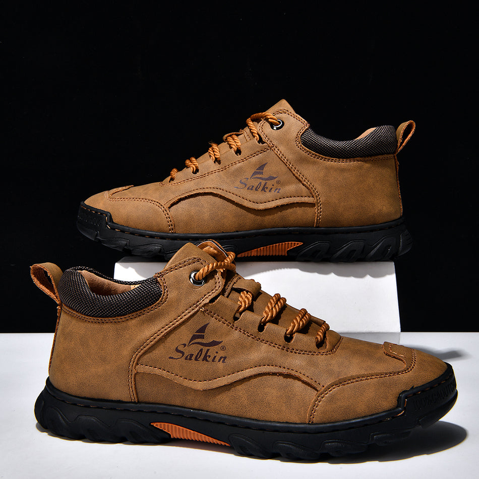 Men’s Waterproof Lightweight Work Boots – Premium Leather, Wide Toe, Arch Support, Pressure Relief, Non-Slip Cushioned Sole & Warmth for Casual, Travel & Outdoor