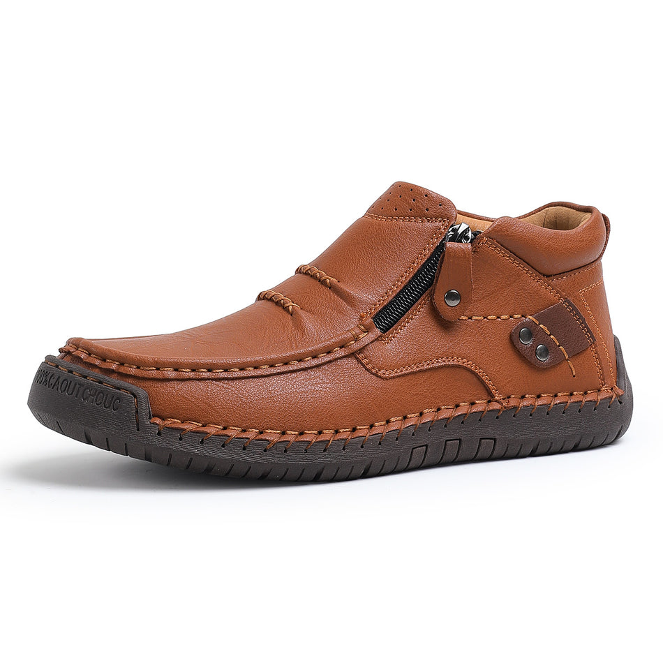 Men’s Handmade Premium Leather Slip-On Driving Boots – Wide Toe, Arch Support, Waterproof, Pressure Relief, Non-Slip Sole for Casual, Travel & Outdoor