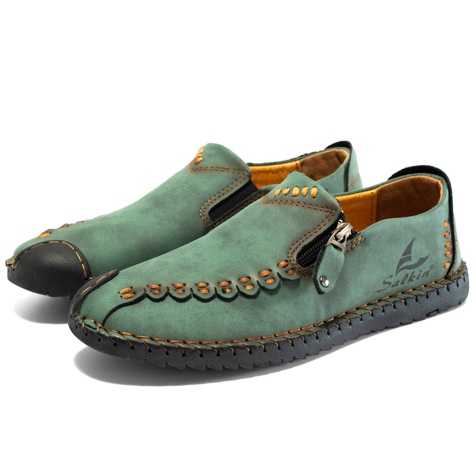 Mens Handmade Premium Leather Casual Driving Shoes-Waterproof,Wide Toe, Arch Support, Pressure Relief, Non-Slip Sole for Casual, Travel & Outdoor